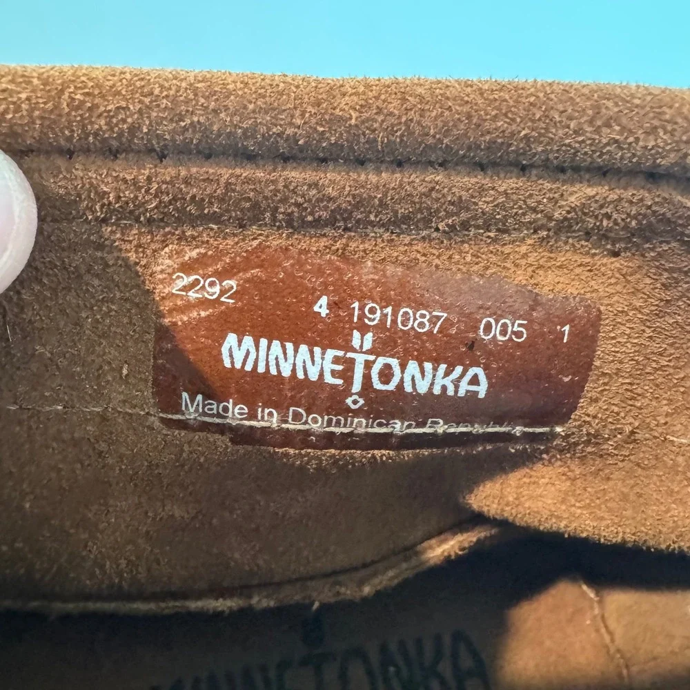 Minnetonka Kids Brown Suede Fringe Back Zip Moccasin Boots 2292 Size 4